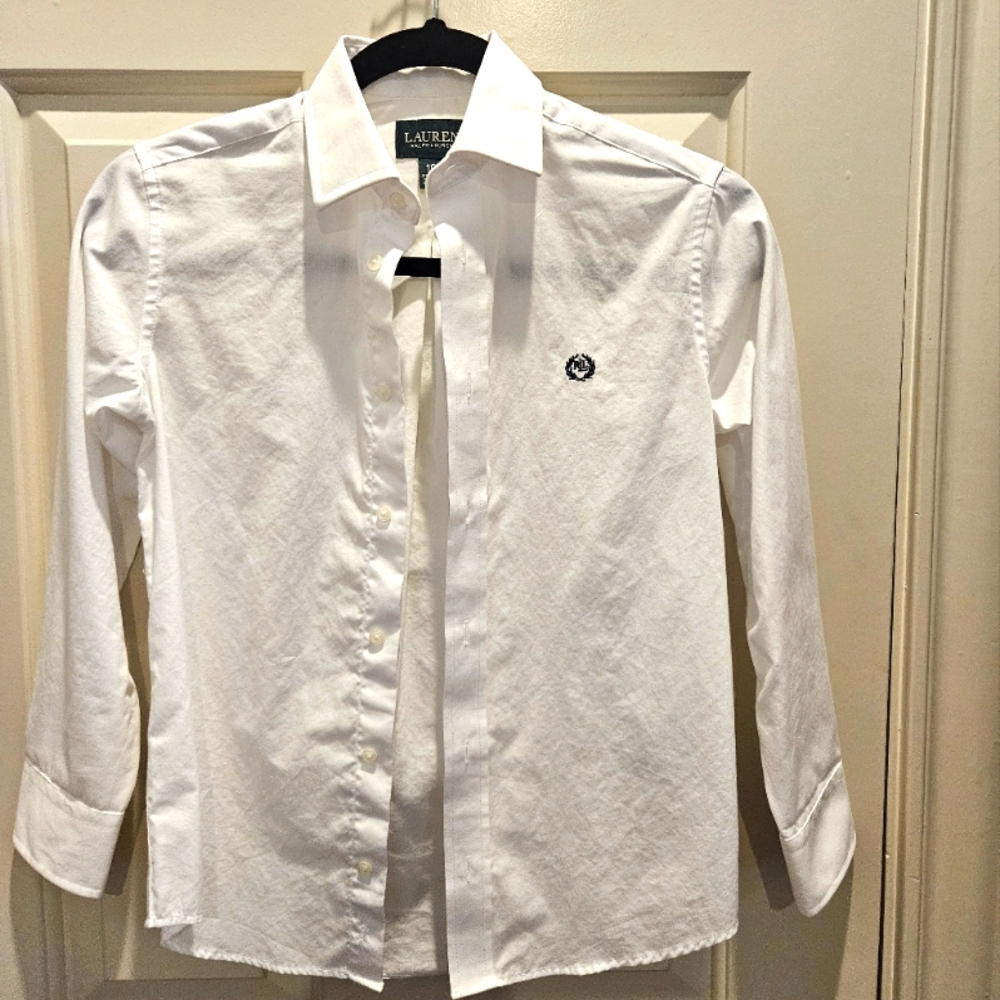 Ralph Lauren Boys Button Down Dress Shirt Long Sleeved White Sz 10